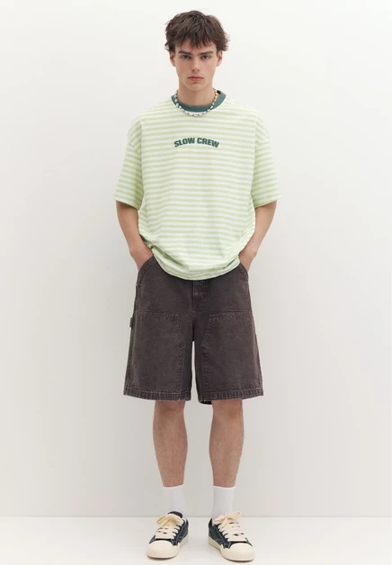 Мужская футболка Pull&Bear Boxy Striped, зеленая