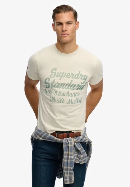 Мужская футболка Superdry Co. с принтом, бежевая