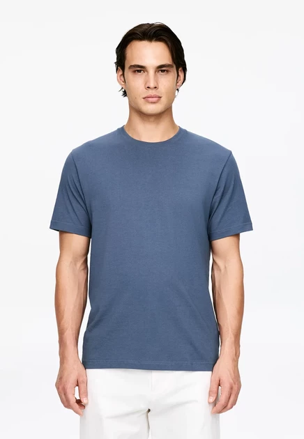 ARKET 170 GSM REGULAR T-SHIRT - Basic T-shirt - dark blue light blue melange