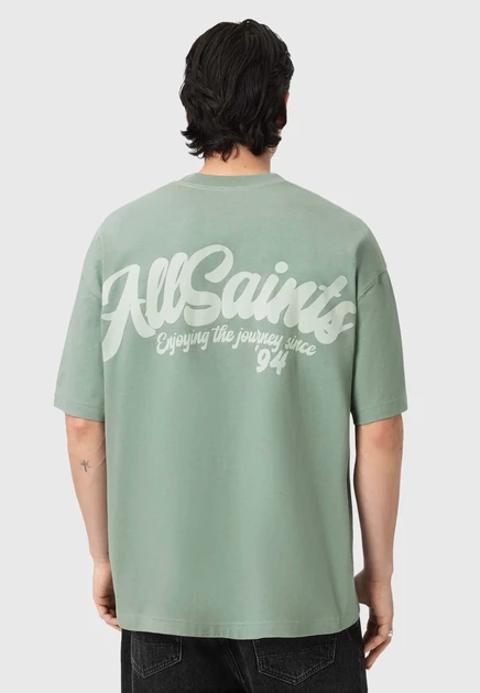 AllSaints ODYSSEY SHORT SLEEVE CREW - Print T-shirt - villa blue spring green