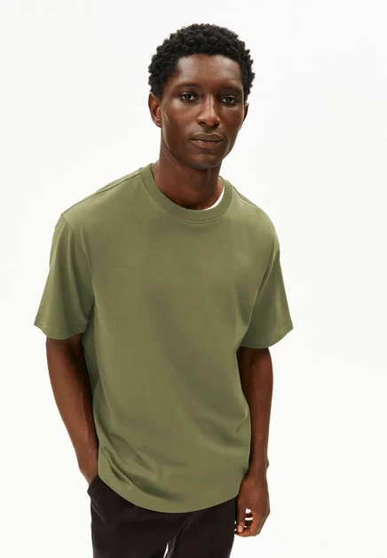 ARMEDANGELS MAARKOS HEAVY WEIGHT - Basic T-shirt - white fatigue green