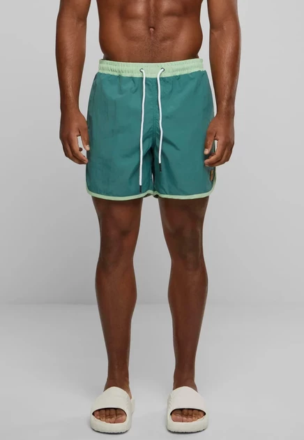 Urban Classics RETRO - Swimming shorts - white magicmango paleleaf vintagregreen