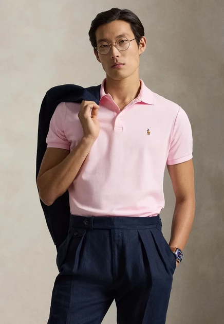 Мужское поло Polo Ralph Lauren Custom Slim, розовое