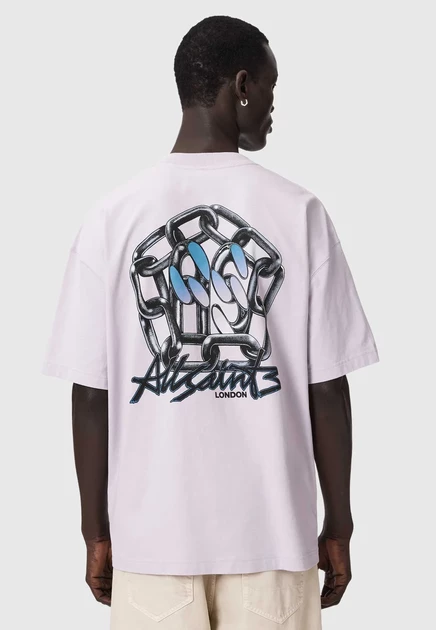 AllSaints AFFIX SHORT SLEEVE CREW - Print T-shirt - washed black parma purple