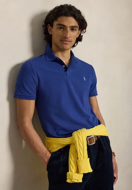 Polo Ralph Lauren CUSTOM SLIM FIT INDIGO MESH POLO SHIRT - Polo shirt - antique cream/c7114 blue yacht