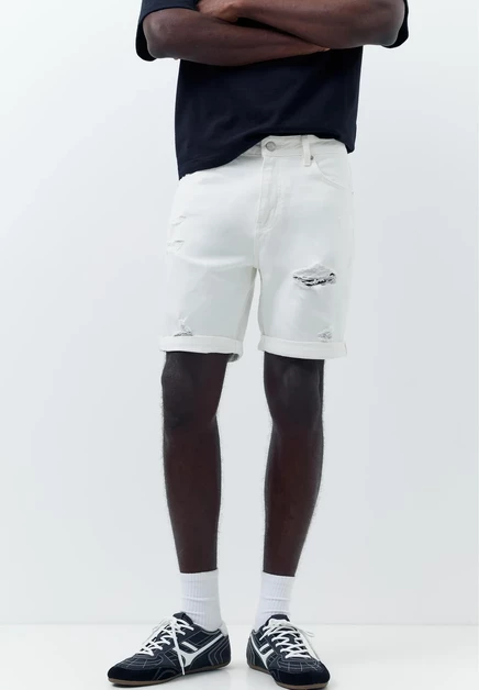 Мужские джинсовые шорты Pull&Bear Slim-Fit Rips, белые