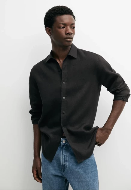 Мужская льняная рубашка Massimo Dutti, черная
