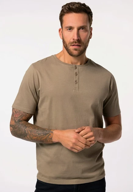 Мужская футболка JP1880 Henley, светло-коричневая