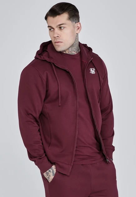 Мужское худи SikSilk Essential Full Zip, бордовое