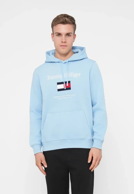 Мужское худи Tommy Hilfiger EMBRO FLAG, бирюзовое