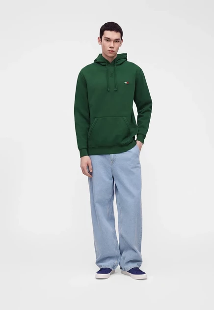 Tommy Jeans TJM REG BADGE HOODIE EXT UNISEX - Hoodie - ice grey heather velvet green