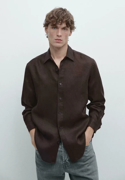 Мужская льняная рубашка Massimo Dutti, бордовая