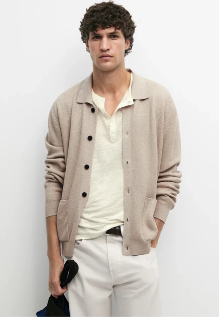 Мужской кардиган Massimo Dutti, хлопок, бежевый