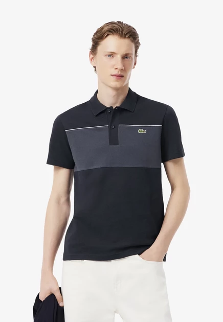 Мужское поло Lacoste, бежево-черно-серое
