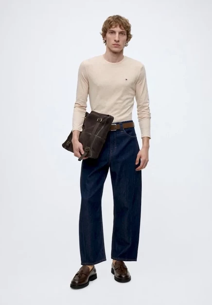 Мужской лонгслив Tommy Hilfiger, черно-овсяный меланж