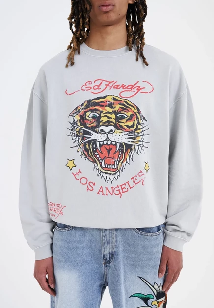 Мужская толстовка Ed Hardy Tiger-Vintage, серая