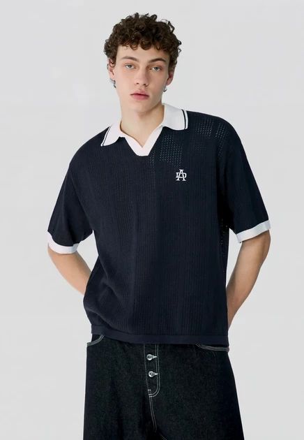 Мужское поло Bershka Preppy, бело-синее