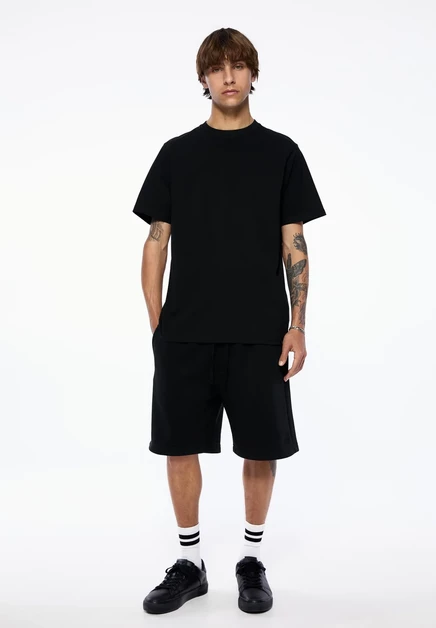 Мужской комплект Pull&Bear Basic, футболка и шорты, черный