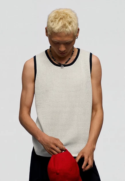 Bershka CONTRAST MESH - VEST TOP - Top - bordeaux white
