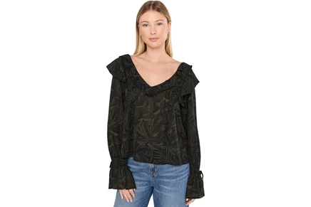Блузка Liverpool Los Angeles Long Sleeve Double Ruffle V-Neck Woven Blouse
