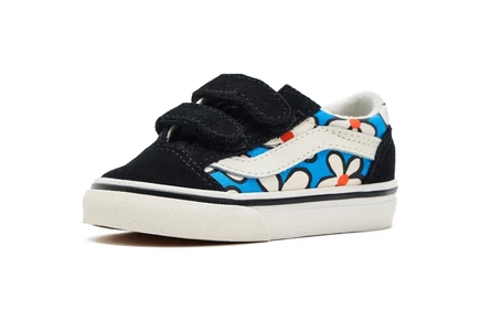 Vans Kids Old Skool V (Toddler) painted floral bright azure