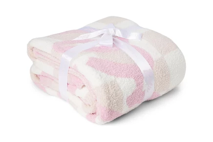 Плед Barefoot Dreams CozyChic двусторонний из микрофибры в клетку, барби-розовый мульти