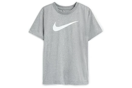 Мужская рубашка Nike Kids Dri-FIT Legend Tee Swoosh HBR (Little Kid/Big Kid) tumbled grey/fluorescent silver/heather