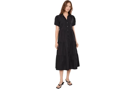 Платье Calvin Klein Puff Sleeve Cotton Tiered A-Line Midi