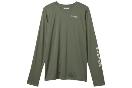 Мужская рубашка Columbia Kids Terminal Tackle L/S Tee (Little Kids/Big Kids) cypress/dark stone logo