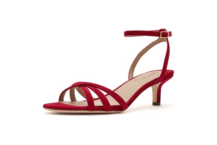 Lauren Ralph Lauren Kendyl Kitten-Heels Suede Sandals festive red