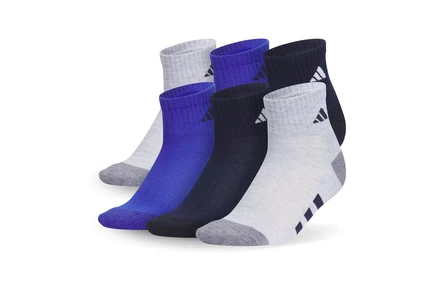 adidas Kids Athletic Cushioned 6-Pack Quarter Socks (Little Kid/Big Kid) cool light heather/collegiate navy/semi lucid blue