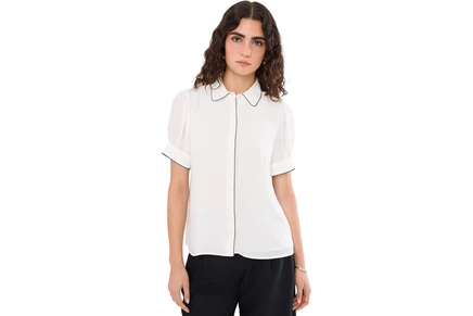 Топ CeCe Collared Contrast Stitch Trim Button Up Top
