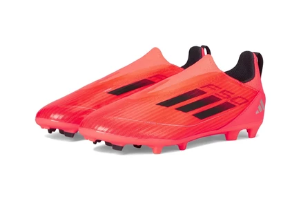 adidas Kids F50 League Laceless Football Boots Firm Ground (Little Kid/Big Kid) turbo/aurora black/platin metallic