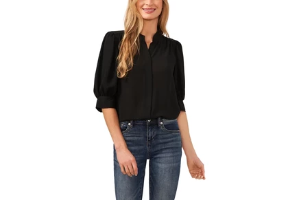 CeCe Elbow Sleeve Open Collar Blouse rich black