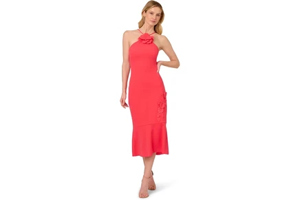 Платье Adrianna Papell 3d Flower Halter Midi Dress