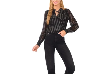 Женская блуза CeCe Smocked Cuff Tie Neck, черная
