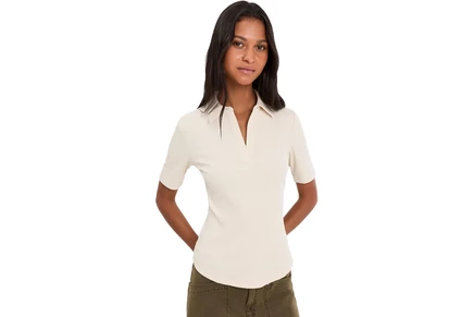 Женская футболка Lauren Ralph Lauren Rib-Knit Elbow-Sleeve Polo Tee