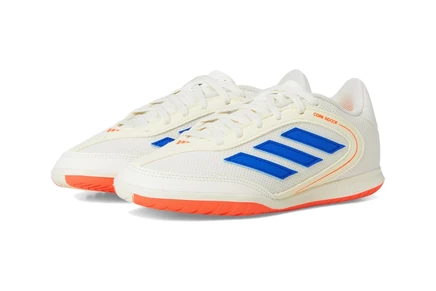 adidas Kids Copa League Indoor Cleats (Little Kid/Big Kid) off white/lucid blue/signal coral