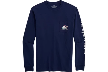 Мужская футболка Vineyard Vines Santa Whale List с длинным рукавом, морская