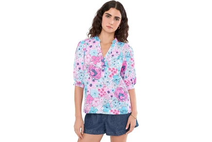 Lilly Pulitzer Mialeigh Elbow Sleeve Linen Top resort white in all her glory