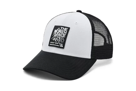Унисекс кепка The North Face Graphic Mudder Trucker, бело-черная с принтом
