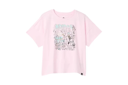 adidas Kids Drop Shoulder Tee (Big Kid) clear pink adi