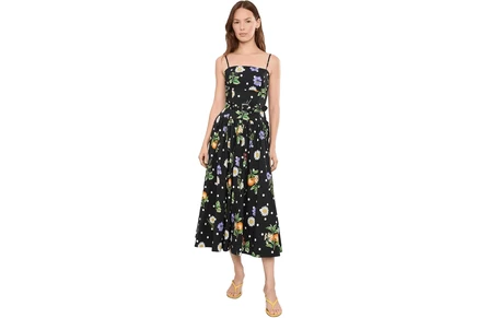 Платье Avec Les Filles Polka Dot Botanical Stretch Cotton Dress