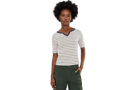 Топ NICZOE Nzt Elbow Sleeve Stripe Notch Tee