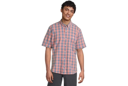 Мужская рубашка L.L.Bean Comfort Stretch Chambray Shirt Short Sleeve Traditional Fit Plaid
