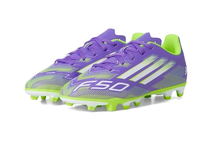 adidas Kids F50 Club Firm/Multi Ground Boots (Little Kid/Big Kid) purple rush/white/lucid lemon