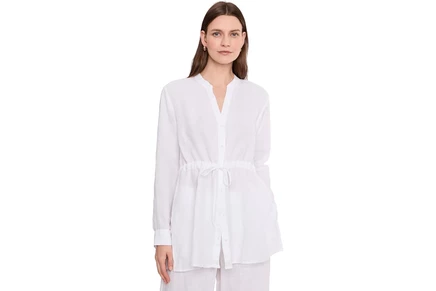 Eileen Fisher Organic Handkerchief Linen Long Shirt With Drawstrng white