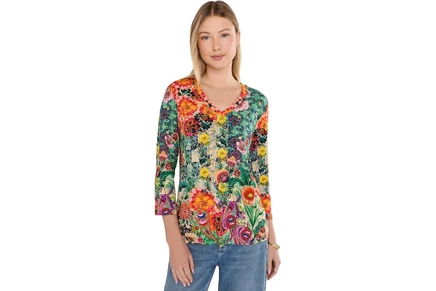 Женская футболка Johnny Was The Janie Favorite 3/4 Sleeve V-Neck Tee