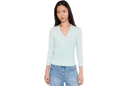 Женский топ Lilla P Ribbed Slub 3/4 с запахом, бирюзовый