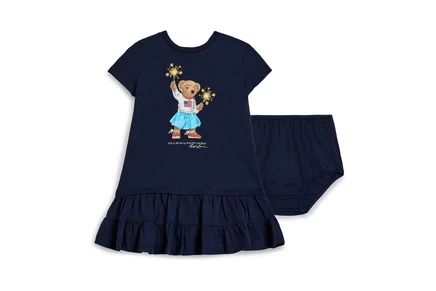 Детское платье Polo Ralph Lauren с мишкой, синее